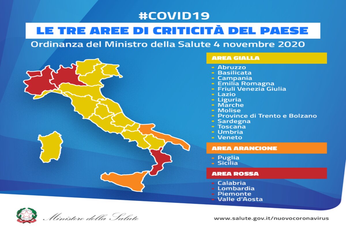 Italia divisa in tre zone, da oggi partono le restrizioni